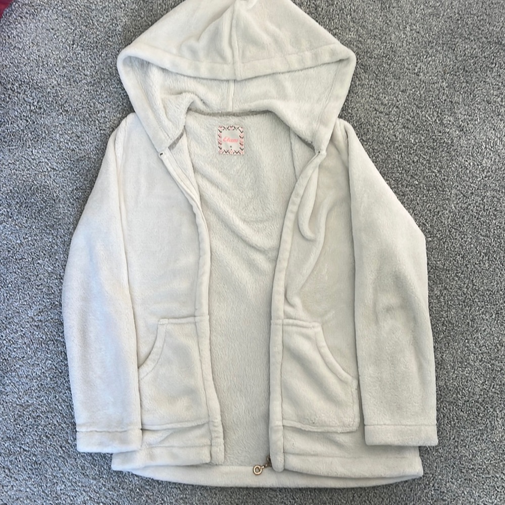 Etam fluffy white hooded zip up